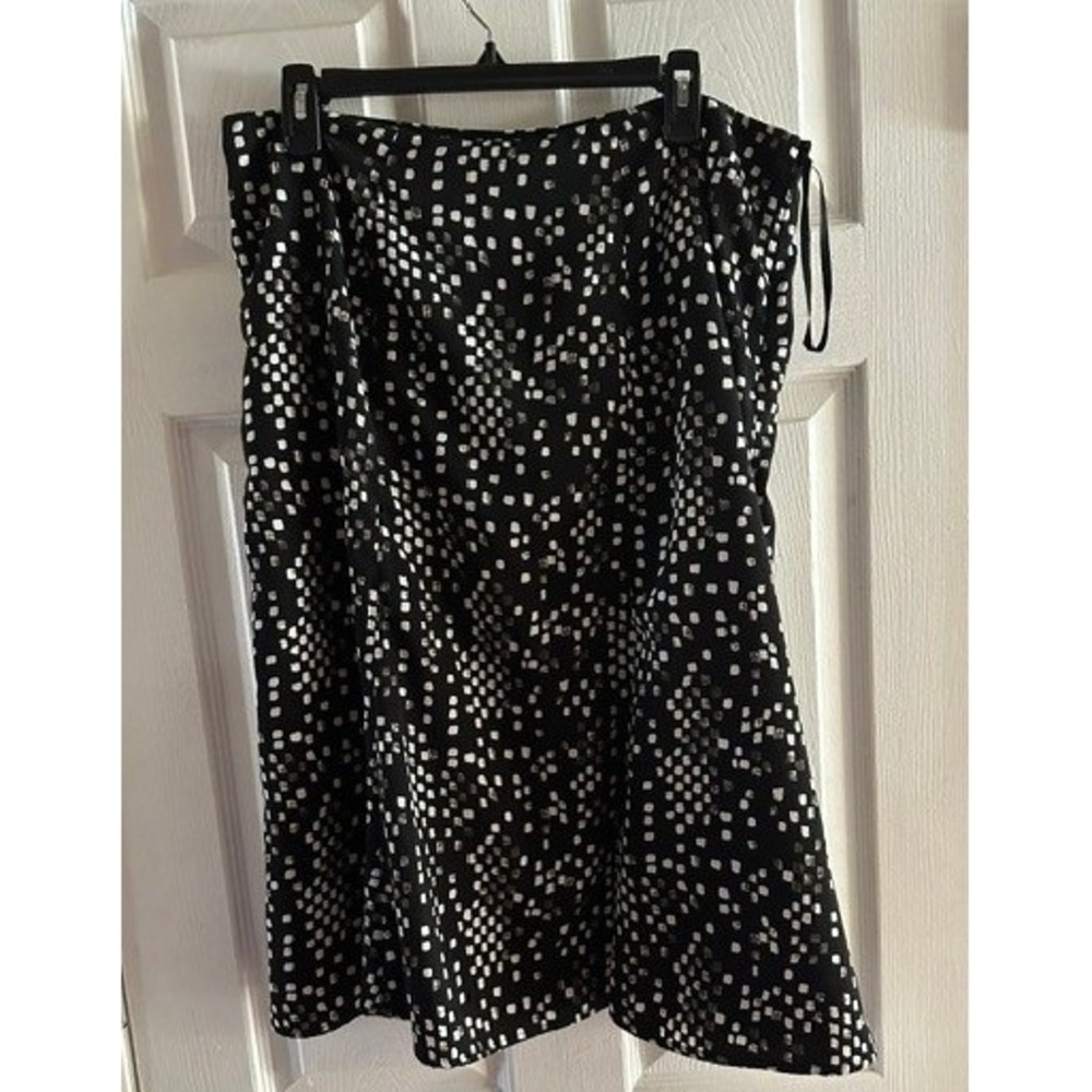 Jones Wear Womens Black White Geometric Square Print A-Line Midi Skirt Size 14